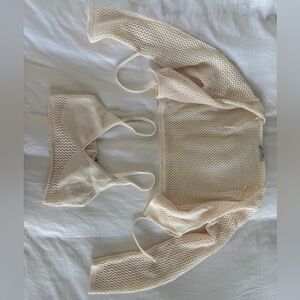 Zara Cream Crochet Crop Top and Cardigan Set